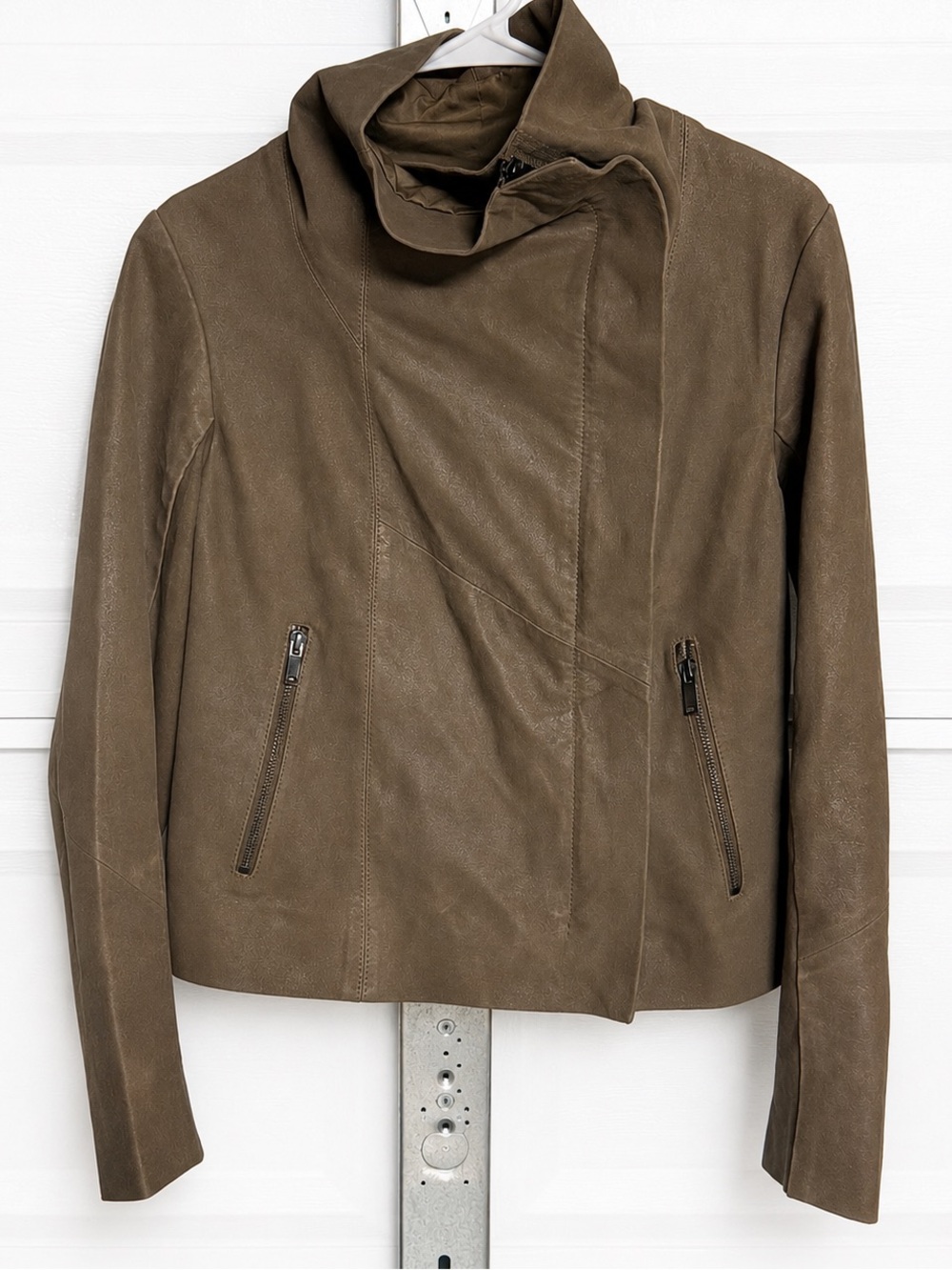 Reiss Goat Leather moto  Style Jacket with cowl neck